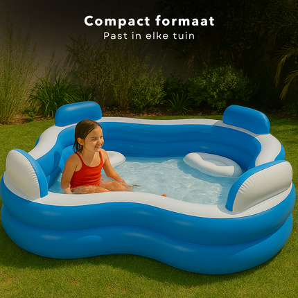 Cheqo® XL Opblaasbaar Familiezwembad - Luxe Zwembad - Opblaasbad - Bad Met Loungestoelen en Bekerhouders - PVC