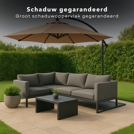 Cheqo® Zweefparasol 3M - Zweef Parasol Kantelbaar - Verstelbaar Stalen Frame - Inclusief Voet - Voor Tuin en Balkon - Taupe