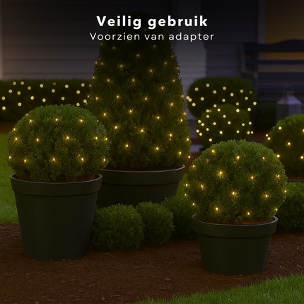 Cheqo® Buxus Netverlichting - Kerstverlichting - Kerstlampjes - 100 LED Lampjes - Warm Wit Licht - Buxus Verlichting - Energiezuinige Led's - Geschikt voor Buiten - IP44 Adapter - 90 CM Diameter - LED Netverlichting - Buxusbol Verlichting