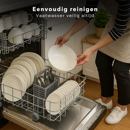 Cheqo® Serviesset 8 Persoons - 40-Delige Serviesset - Witte Serviesset - Aardewerk Servies - Vaatwasserbestendig Servies - Magnetronbestendig Servies - Elegante Tafelsetting - Borden En Kommen - Kopjes Met Schotel - Ronde Borden