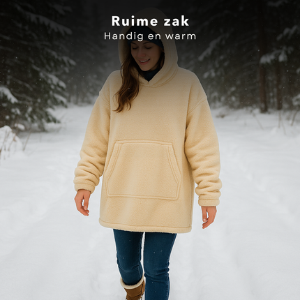 Cheqo® Damesmodel Hoodie - Creme Kleur - One Size - Wasbaar Op 30 Graden - Teddy Polyester - Fluffy Trui - Comfortabele Hoodie - Zachte Stof