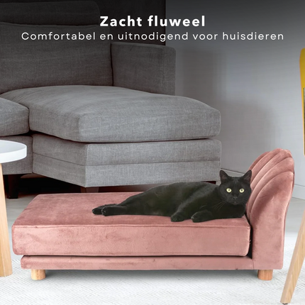 Cheqo® Fluwelen Hondenbank - Dierensofa - Hondenmand - Dierenmand - Huisdierenmand - Luxe Verhoogd Bed - Bank Voor Kleine Honden en Katten - Roze