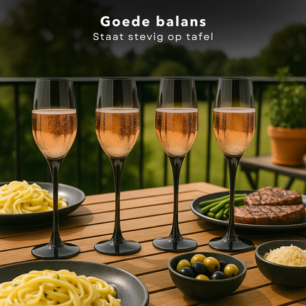 Cheqo® Luxe Champagneglazen Set - Luxe Champagne Glazen Set Smoked - Vaatwasserbestendig - Champagne Glas Set - Donker - Glazenset
