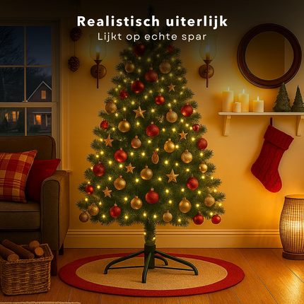 Cheqo® Kunstkerstboom - Zilverspar Uiterlijk - 120 cm Kerstboom - 280 Takken - Metalen Voet - Stabiele Kerstboom - Duurzame Kerstboom - Allergievrij - Onderhoudsvriendelijk - Compacte Kerstboom - Kindvriendelijke Hoogte - Eenvoudig Op Te Zetten