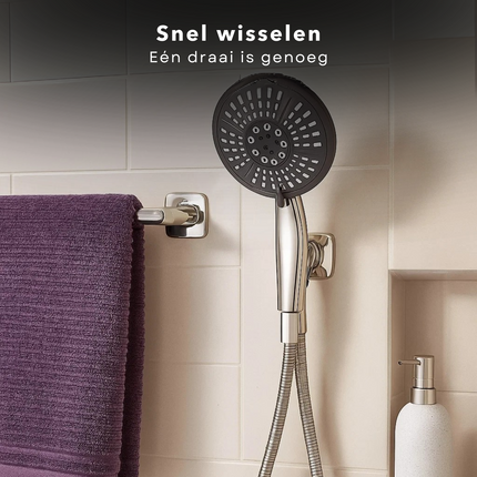Cheqo® Douchekop 5 Standen - Universele Douchekop - Verstelbare Douchekop - Massagefunctie Douchekop - ABS Materiaal Douchekop - Ø 15 cm Douchekop - Standaard Aansluiting - Eenvoudig Schoon Te Maken - Brede Waterstraal - Smalle Massagestraal