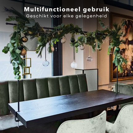 Cheqo® Tafelklem - Tafelstang Zwart Metaal - Tafeldecoratie - Feestdecoratie - Binnen en Buitengebruik - Verstelbare Tafelklem - Decoratieframe Binnen Buiten