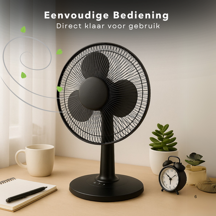 Cheqo® Tafelventilator - Ventilator - Tafel Ventilator - Bureau Ventilator - Fan - Airco Alternatief - Oscillerend - Verstelbare Snelheid - Compact Design - Zwart