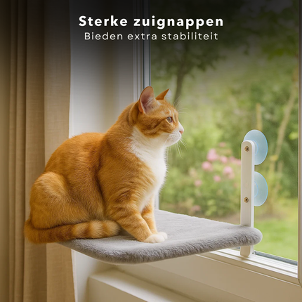 Cheqo® Kattenhangmat Raam - Kattenbed Raam - Sterke Zuignappen - Raamzitje Voor Katten - Kattenligplek Zonder Boren - Geschikt Voor Katten Tot 6 Kg - Afneembare Hoes - Ademende Mesh - Stabiel En Stevig Ontwerp