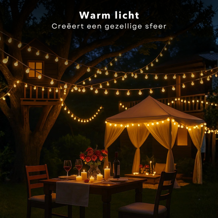 Cheqo® Feestverlichting - Warm Wit LED - 80 LED Lampjes - 16 Meter Lichtsnoer - Transparant Snoer - IP44 Waterdicht - Binnen En Buiten - Partytent Verlichting - Fairy Lights - LED Bolletjes - Lichtslinger - Feest Verlichting