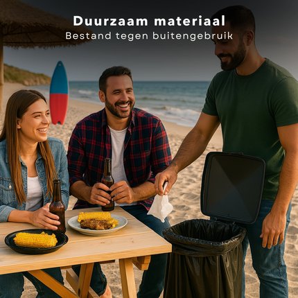 Cheqo® Camping Vuilniszakhouder 60L – Opvouwbare Vuilniszak Houder met Deksel – Lichtgewicht & Stevig – Kunststof en Metaal – Vuilniszakhouder voor Buiten, Tuin, Festivals & Kamperen – Inklapbare Afvalzakhouder Zwart