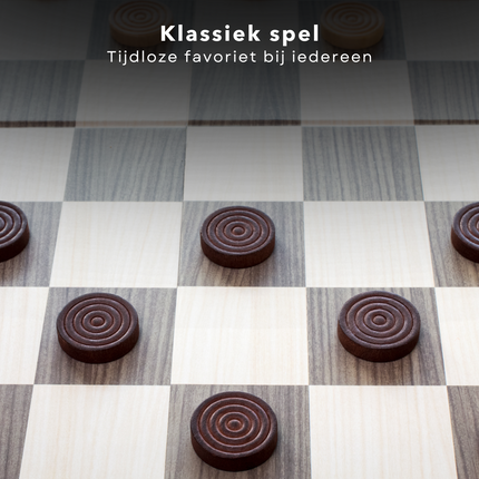 Cheqo® Houten Damstenen Set - Dammen - Damspel Inclusief Opbergkist - Klassiek Bordspel voor Volwassenen