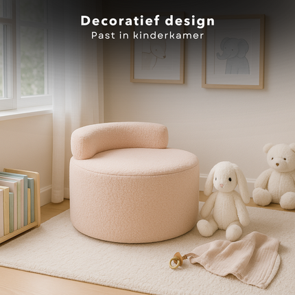 Cheqo® Poef met Opbergruimte - Opbergpoef - Kinderpoef Roze - Zachte Fleece Opbergstoel - Comfortabele Kinderzit