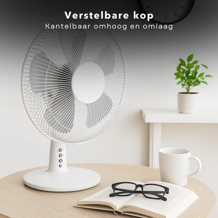 Cheqo® Tafelventilator 30 cm – 3 Snelheden – Oscillerend & Kantelbaar – 40 Watt – Geruisloos – Ronde Voet met Anti-Slip – Slank Design – Draagbaar – Afneembare Grill – Ventilator voor Thuis & Bureau – Stil & Eyecatcher