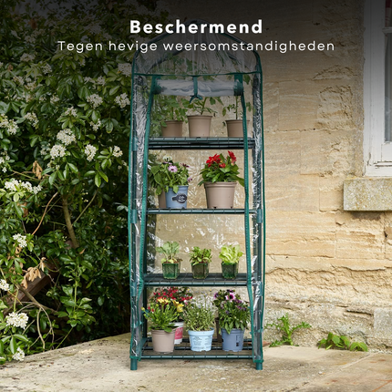 Cheqo® Multifunctionele Plantenkas - Tuinkas - 4 Verdiepingen - 50 x 45 x 130 cm - Kweekkas met Roldeur - Kweekrek voor Tuinieren en Bescherming van Planten