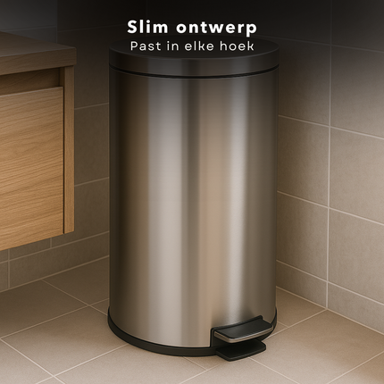 Cheqo® RVS Pedaalemmer 30L - Prullenbak - Afvalbak - Prullenmand - Vuilnisbak - Met Binnenemmer en Anti-slip