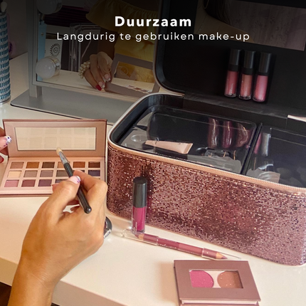 Cheqo® Beautycase Brons Glitter - Luxe Make-up Koffer met Spiegel - Complete Reisset - Beauty Case met Vakken - Visagiekoffer - Cosmeticakoffer - Beautycase