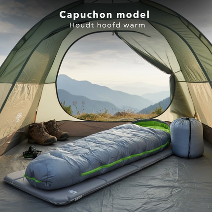 Cheqo® Mummy Slaapzak - Zomerslaapzak - Slaapzak Volwassenen - Slaapzak 1 Persoons - Camping Slaapzak - Outdoor Slaapzak - Festival Slaapzak - Lichtgewicht Slaapzak - Slaapzak Met Capuchon - Geel Grijze Slaapzak