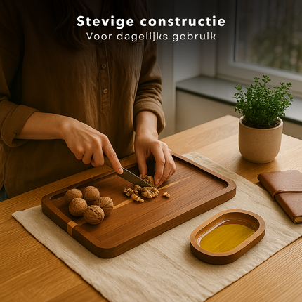 Cheqo® Houten Dienbladen Set - Dienblad Set - Serveerplateau - Borrelplank Set - Kaasplank - Duurzaam & Trendy - 3 Stuks - Hout