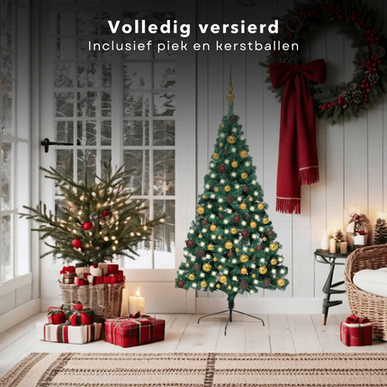 Cheqo® Kerstboom - Kunstkerstboom 180 cm - Halve Boom met LED Verlichting - Ruimtebesparend PVC Design