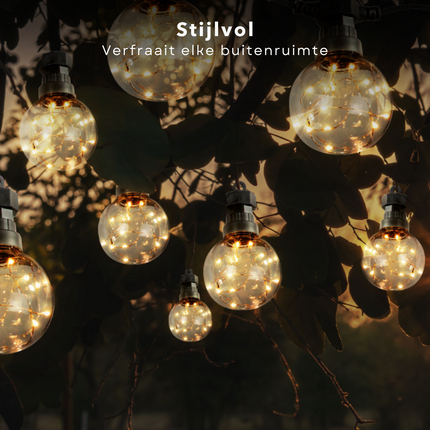 Cheqo® Tuinverlichting Micro LED - Lichtslinger - Lichtsnoer - Fairy Lights - 450 cm Snoerverlichting Warm Wit - Buitenverlichting met 10x5 Lampen - LED Lichtslinger - Feestelijke Tuindecoratie