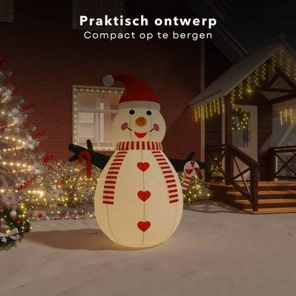 Cheqo® Opblaasbare Sneeuwpop - Sneeuwpop Opblaasbaar - Sneeuwman met LED - 250 cm - Weerbestendige Kerstdecoratie - Oxford Stof