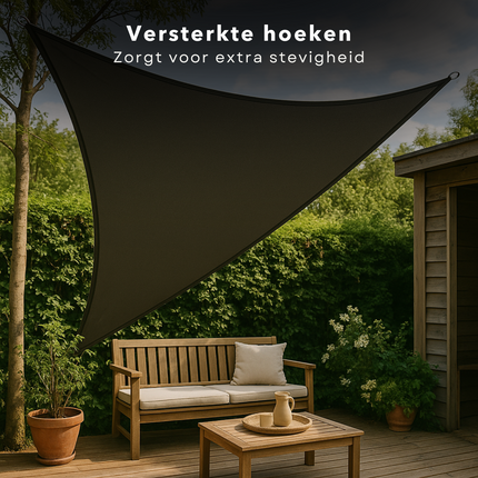 Cheqo® Schaduwdoek Driehoek - Schaduwnet - Zonwering - Zonnezeil - Luifel - Waterafstotend - 3.6 M - Polyester UV-bescherming - Grijs