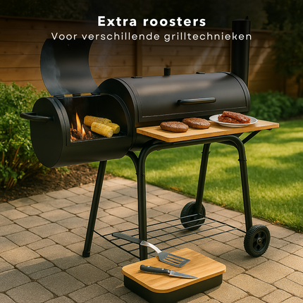Cheqo® Rookoven met Barbecue - Rook Oven - BBQ Smoker Barbecue 2-in-1 - Verrijdbare BBQ - Houtskool & Rookoven - Met Wielen