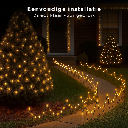 Cheqo® Kerstverlichting Buiten - Kerstboomverlichting Binnen - 80 Led Lampjes - Warm Wit Licht - Led Lichtsnoer - 6 Meter Lengte - IP44 Waterdicht - Groen Snoer - Energiezuinig - Kerstlampjes - Kerstdecoratie