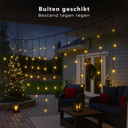 Cheqo® Ijspegel Verlichting - LED Ijspegel - Warm Wit Licht - 180 LED Lampjes - 6 Meter Lang - Lichtgordijn - Binnen En Buiten - IP44 Adapter - Kerstverlichting - Energiezuinig - Decoratieve Verlichting - Raamdecoratie - Muurdecoratie