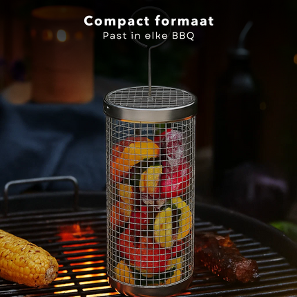 Cheqo® Roestvrijstalen Grillmand - BBQ Accessoire - Grillmand Voor Groenten - Vis En Vlees Grillen - Fijne Structuur Gaas - Hittebestendig Materiaal - Vaatwasmachinebestendig - Set Van 2 Manden - Universele BBQ Mand