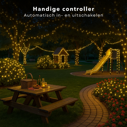 Cheqo® Kerstverlichting - Kerstlampjes - Kerstboomverlichting  - 1920 LED - Warm Wit - Verlichte Lengte 25 Meter - 8 Lichtfuncties - Automatische Timer - Binnen en Buiten - IP44 Adapter - Geheugenfunctie - Moderne Verlichting