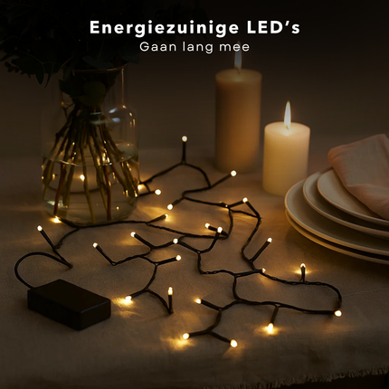 Cheqo® Kerstverlichting op Batterij - Kerstlampjes - Warm Wit Licht - Kerstboomverlichting op Batterijen - 48 Leds - Binnen En Buiten - Met Timer - 8-Functies - IP44 - 4 Meter - Kerst Lampjes