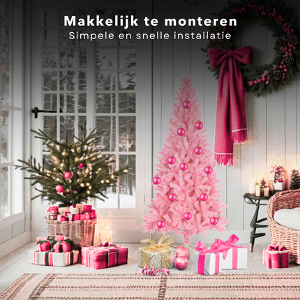 Cheqo® Roze Kerstboom - Kunstkerstboom 180 cm - PVC - Met Standaard - Binnen/Buiten Gebruik