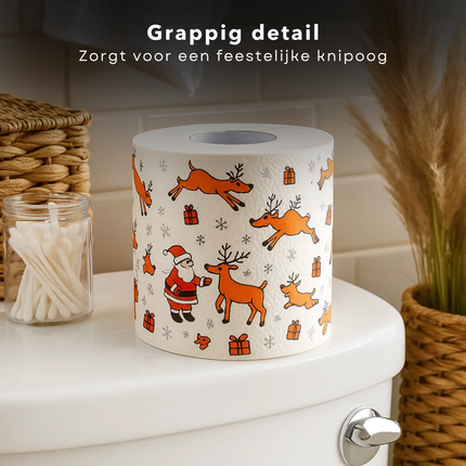 Cheqo® Kerst Toiletpapier - WC Rol Kerst - Grappige Kerst Print - 3 Rollen Toiletpapier - Feestelijk Kerstmotief - Kerstman Papier - Wegwerppapier - Badkamer Decoratie - Kerstfeest Accessoires - Grappige Papieren Rol