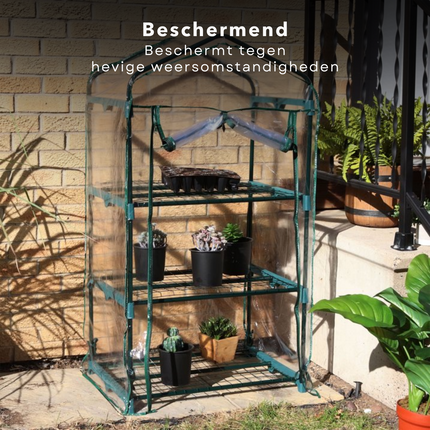 Cheqo® Transparante Tuinkas - Kweekkas - Broeikas met 3 Verdiepingen - Roldeur - 50x45x105 cm - Plantenkas voor Buiten