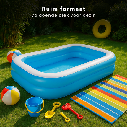 Cheqo® Opblaasbaar Zwembad - Kinderzwembad Blauw/Wit - Opblaaszwembad - Vinyl met Afvoerventiel
