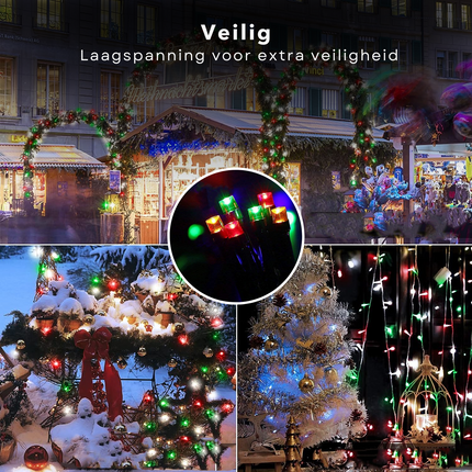 Cheqo® Kerstverlichting - Kerstboomverlichting - Kerstlampjes - 192 LED - 1.4M - Voor Binnen en Buiten - Timer - 3 Kleuren - 8 Lichtfuncties - Op Batterijen - Clusterverlichting - Sfeerverlichting - Feestverlichting - Rood - Groen Kerstboomverlichting