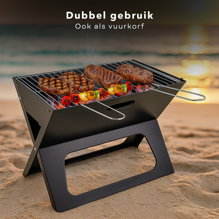 Cheqo® Draagbare Houtskool Barbecue – Opvouwbare BBQ Grill – Tafelbarbecue voor Buiten – Inklapbare Camping BBQ – Compacte Zwart Design Tuinbarbecue – Lichtgewicht Outdoor Grill met Vuurschaal & Handvaten