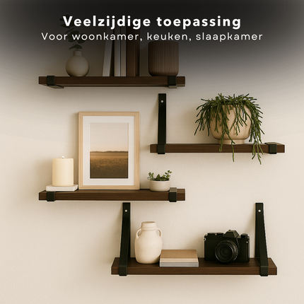 Cheqo® Zwevende Wandplank Set - Industrieel Zwevend Wandplank - Wandrek - Boekenplank - Boekenrek - Vintage Hout - Metalen Beugels - Muurdecoratie