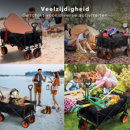 Cheqo® Opvouwbare Bolderkar met Rem - Zwart - 101x56x104 cm - Max. 80 kg - Inklapbaar - Handige Bolderwagen