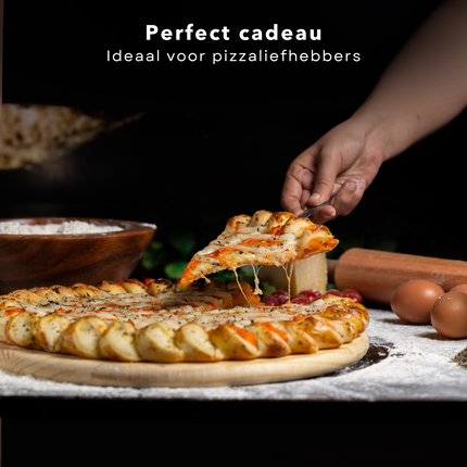 Cheqo® Pizzaplank Bamboe - Inclusief Pizzasnijder - Luxe Pizzabord - Serveerschaal - Tapasplank - Serveerplank - Pizza Serveerplank