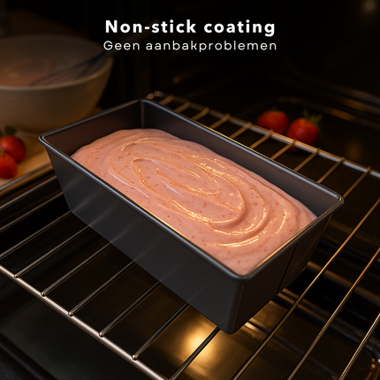 Cheqo® Cakevorm Zwart - Non-Stick Coating - Vaatwasserbestendig - Bakvorm - Rechthoekige Cakevorm - Ovenbestendig - Niet Magnetronbestendig - Keukenaccessoire - Bakgerei - Eenvoudig Schoon Te Maken - Hittebestendig