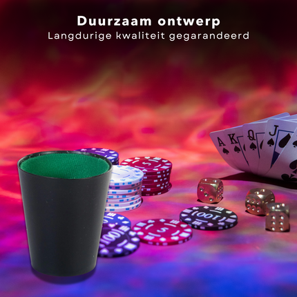 Cheqo® Pokerbeker - Beker voor Dobbelstenen - Dobbelbeker - Dobbelstenen Beker - Zwart