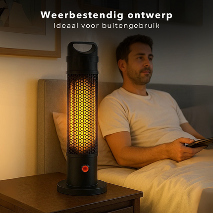 Cheqo® Infrarood Terrasverwarmer - Elektrische Heater - Infrarood Verwarming - Staande Heater - IP44 Spatwaterdicht - Binnen En Buiten Gebruik - Draagbare Verwarming - Kantelbeveiliging - Stof- En Waterbestendig - Hittebestendig Gaaswerk