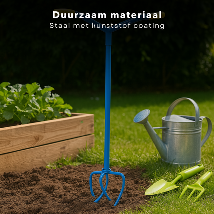 Cheqo® Tuinklauw met Lange Steel – Woelvork 95 cm – Grond Losmaken & Beluchten – Onkruidtrekker – Ergonomisch Tuin Gereedschap – 4 Tanden – Rugvriendelijk – Staal & Kunststof – Cultivator voor Hoveniers