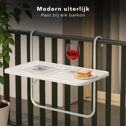 Cheqo® Balkontafel - Hout Verstelbaar - Hangend - Wit - Balkon Tafel - Balkontafeltje