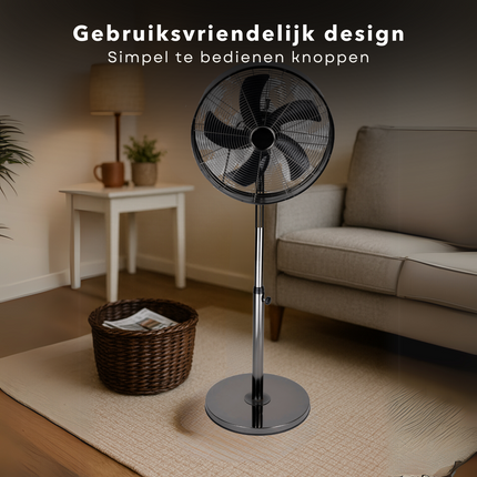 Cheqo® Ventilator Staand - Statiefventilator Zilver - Staande Ventilator - 40 cm - In Hoogte Verstelbaar - Oscillerend