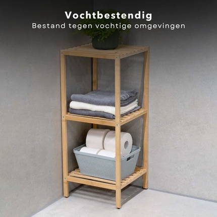Cheqo® Bamboe Badkamerrek - Opbergrek voor Badkamer - Badkamer Rek - 3-Laags Opslag - Compact en Vochtbestendig - Ecologisch