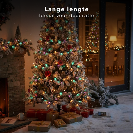 Cheqo® Kerstlampjes - Kerstverlichting - 120 Led - 9 Meter Lengte - LED Verlichting - Kerstboomverlichting - Multicolor Licht - Veelkleurig - 8 Lichtfuncties - Geheugenfunctie - Timer Functie - Binnen En Buiten - IP44
