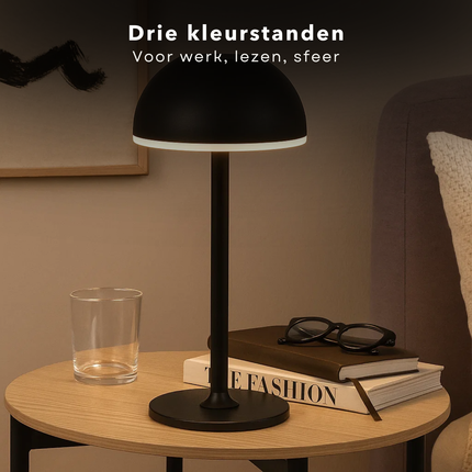Cheqo® Dimbare Tafellamp - Usb Oplaadbaar - Zwart Metaal - 3 Kleur Modes - LED Warm Wit - Tafellamp Met Batterij - Tafel Lamp - Nachtlamp - Draagbare Lamp - Verstelbare Helderheid - Energiezuinige LED - Tafellamp Voor Bureau